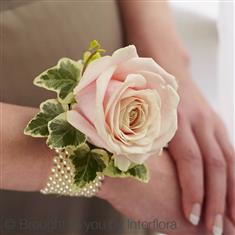 Soft Pink Rose &amp; Pearl Wrist Corsage