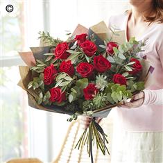 Premium Dozen Red Rose Hand-tied