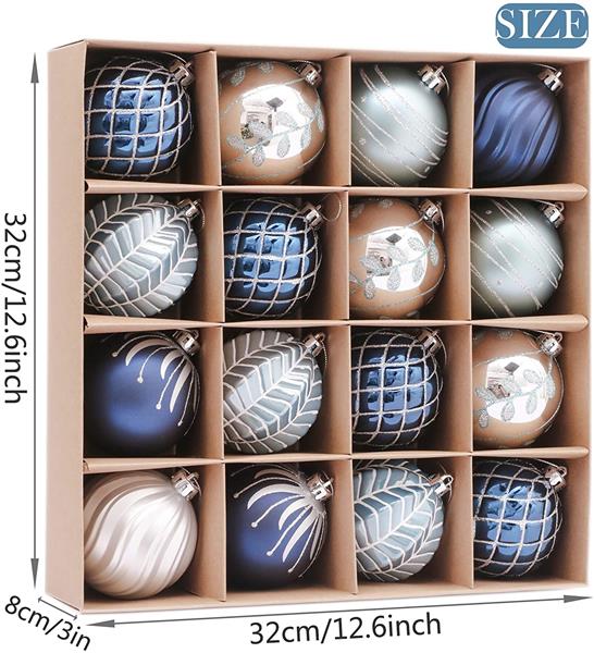 Christmas Baubles - Luxury Silver and Blue 16pcs 8cm Shatterproof